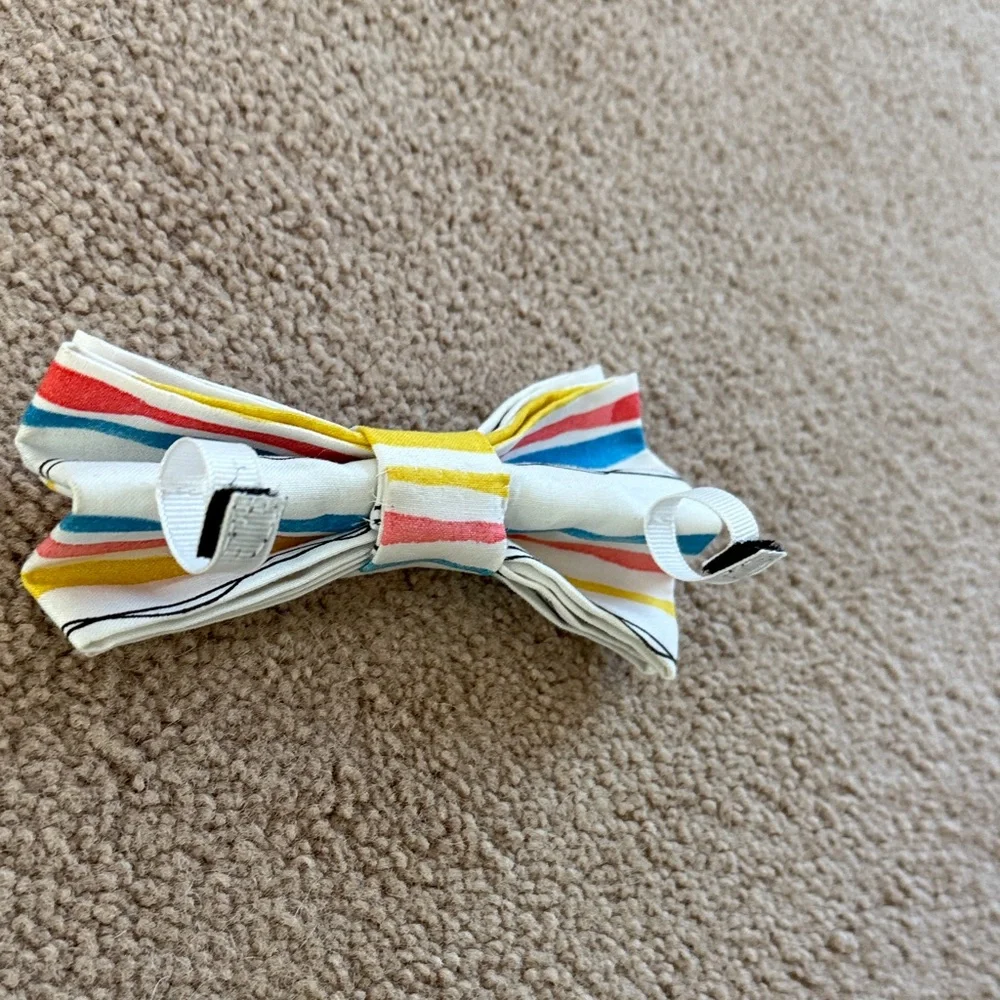 Striped Multicolor Dog Bow Tie Collar Accessory - White Base